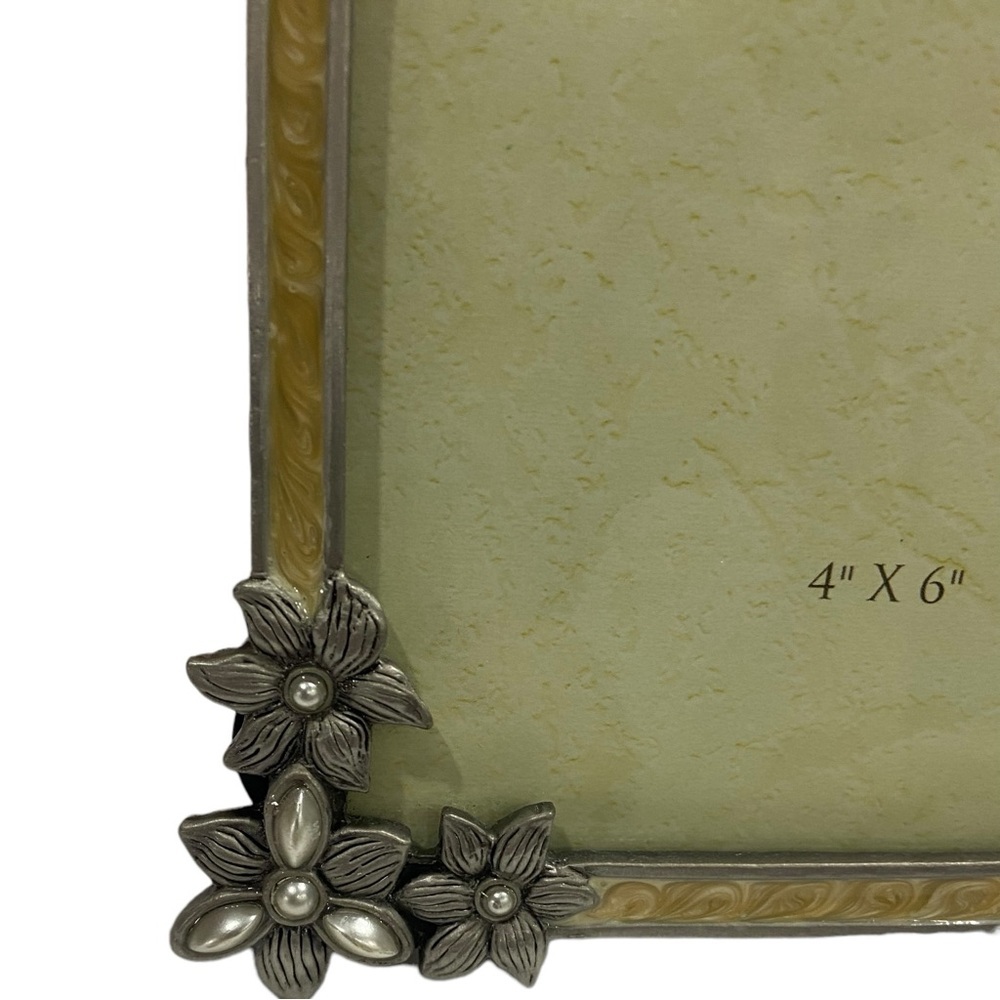 Belle Maison Art Nouveau Enamel Frame w/ Flowers & Pearl Inlays 4x6” Beautiful! - Picture 10 of 15